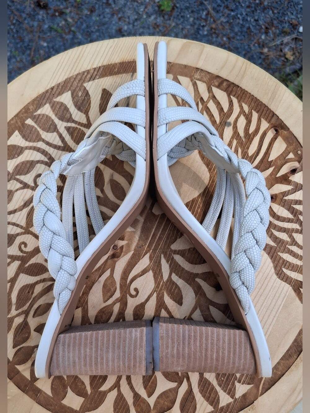 Dolce Vita Paily Cream Braided Leather Block Heel Square Toe Slide Sandals Sz 10 - Picture 3 of 9
